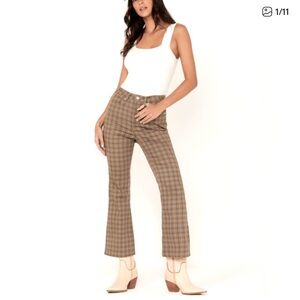 Tailored Brown Plaid Flare Pants